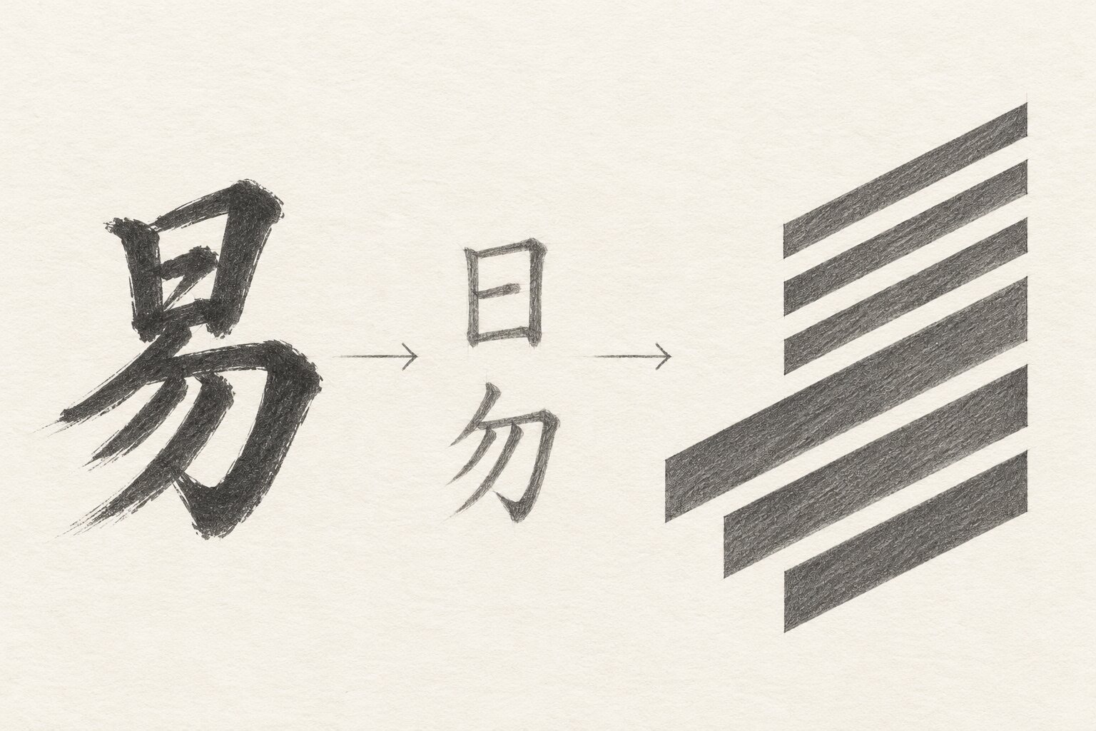 把「易」拆成上「日」下「勿」,再落到六根斜杠上