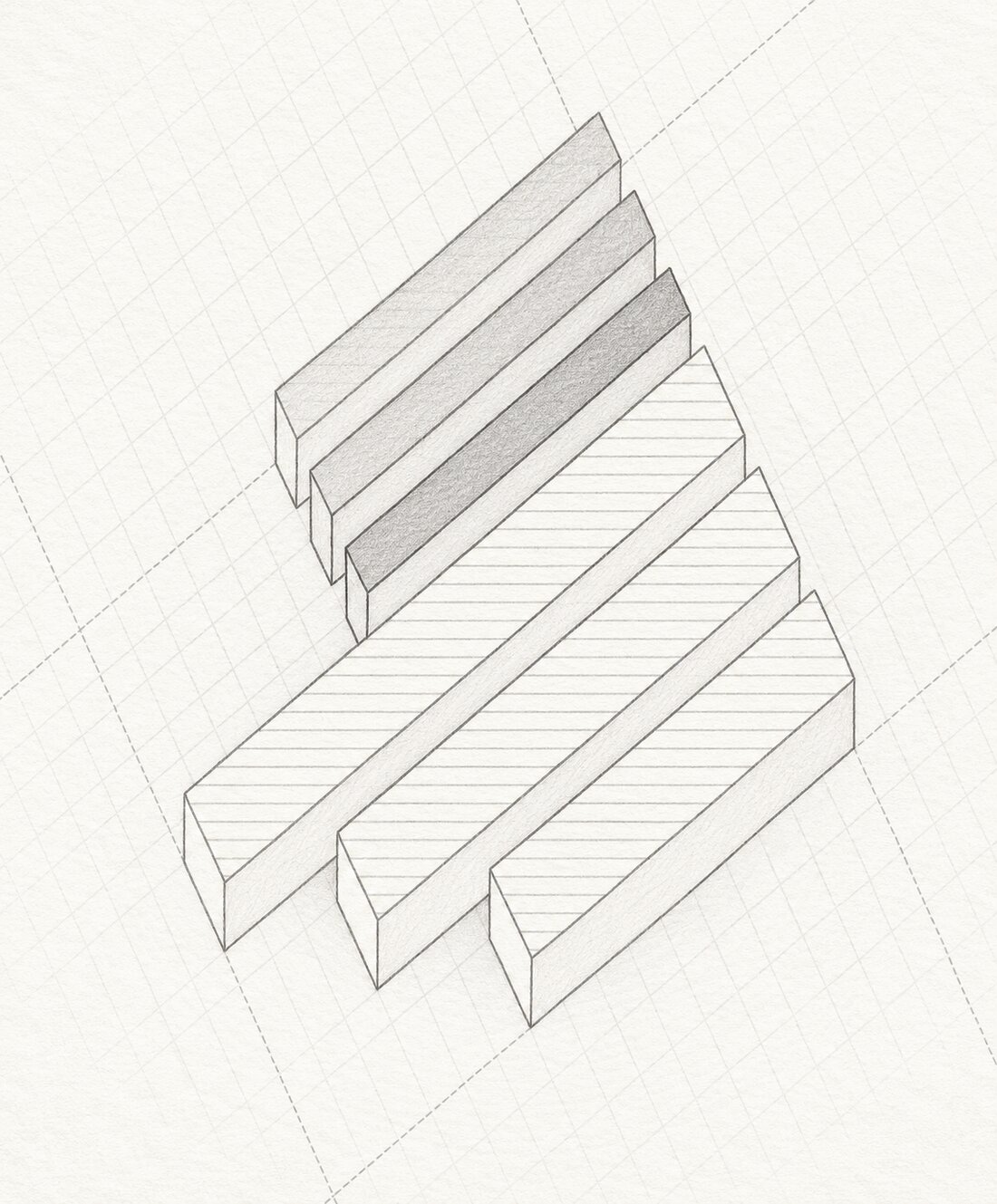 铅笔速写:六根杠挤出成立体